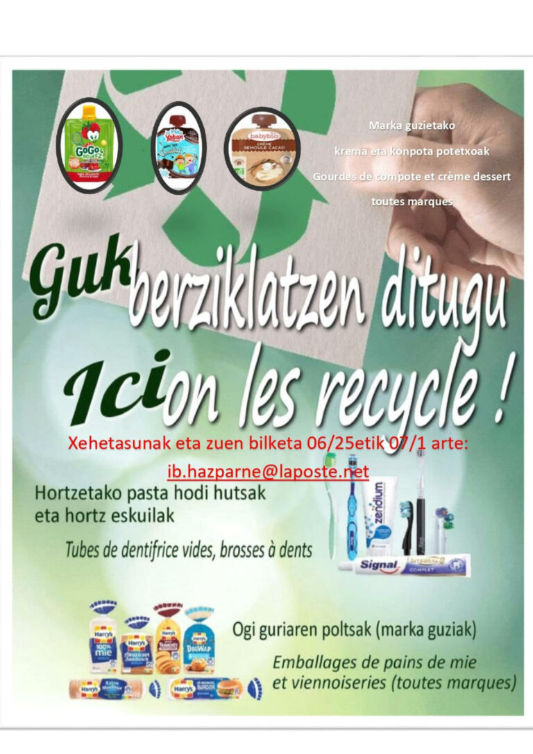 Lire la suite à propos de l’article Berzikleta Hazparnen Abenduaren 9a arte / Recyclage jusqu’au 9 décembre à Hasparren