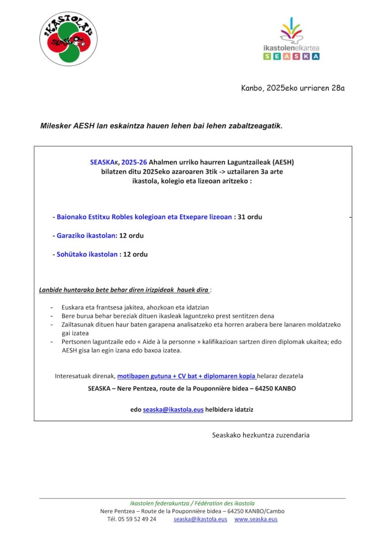 Read more about the article AESH Lan eskaintza